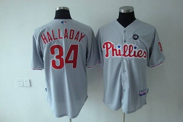 Men's Philadelphia Phillies #34 Roy Halladay Grey Cool Base Stitched Jersey